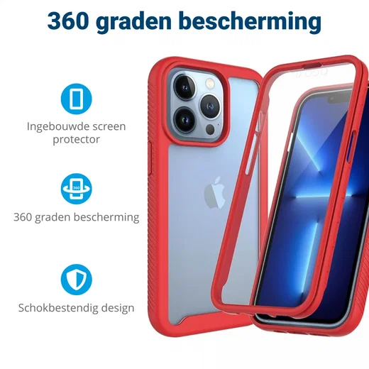 Apple iPhone 13 Pro Hoesje Full Protect 360° Cover Hybride Rood afbeelding 2