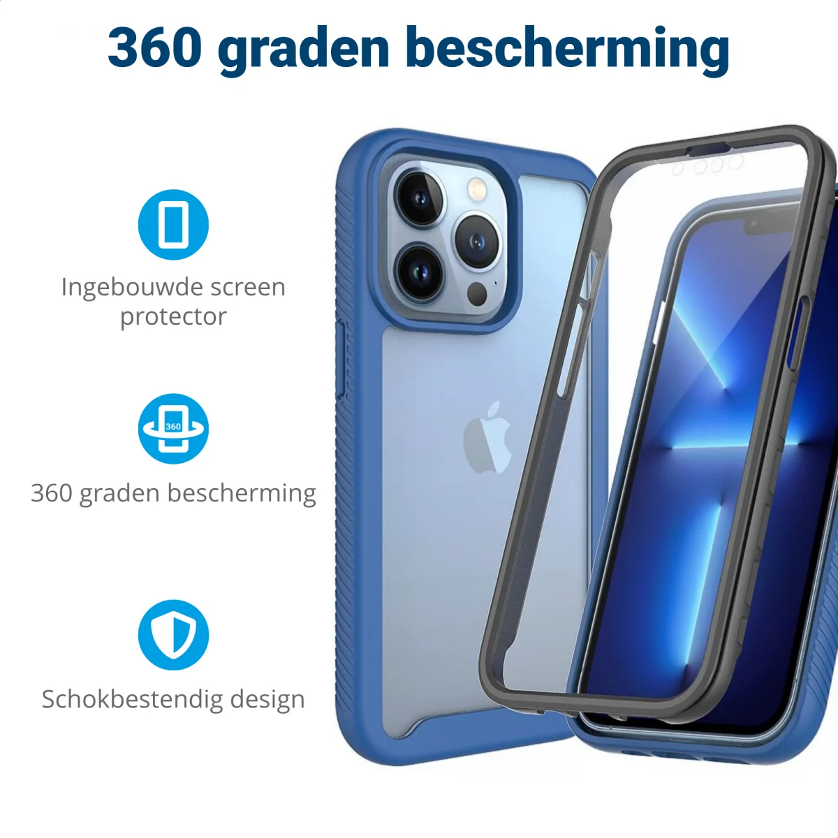 Apple iPhone 13 Pro Max Hoesje Full Protect 360° Cover Hybride Blauw afbeelding 4