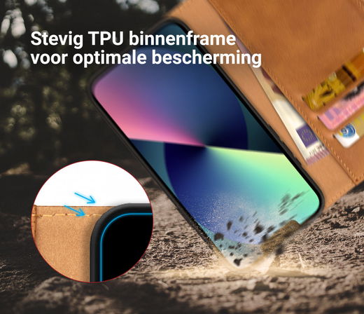 Rosso Element Apple iPhone 13 Mini Hoesje Book Cover Lichtbruin afbeelding 5