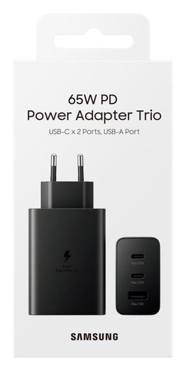 Originele Samsung Trio 65W Power Adapter USB-C / USB Snellader Zwart afbeelding 8