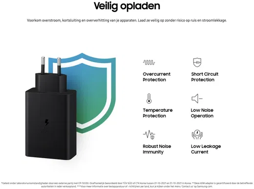 Originele Samsung Trio 65W Power Adapter USB-C / USB Snellader Zwart afbeelding 6