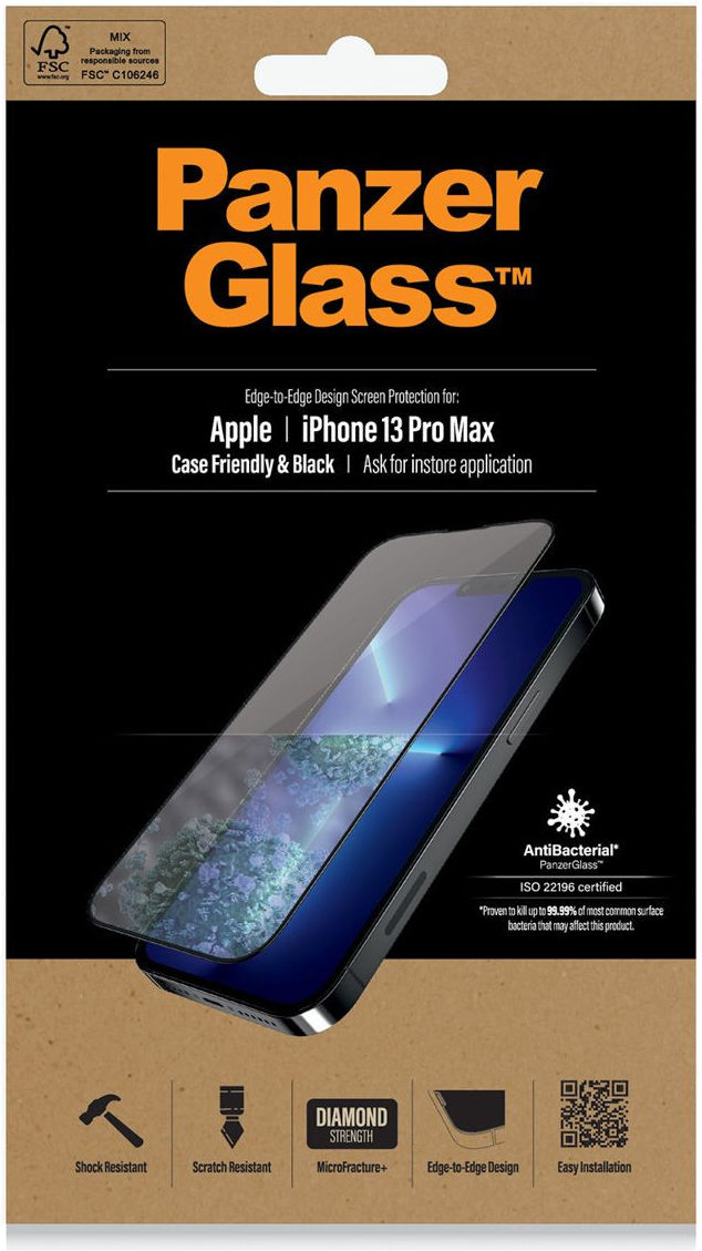 PanzerGlass iPhone 13 Pro Max Screenprotector Antibacterieel Zwart afbeelding 1