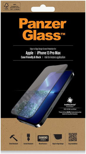 PanzerGlass iPhone 13 Pro Max Screenprotector Antibacterieel Zwart afbeelding 1