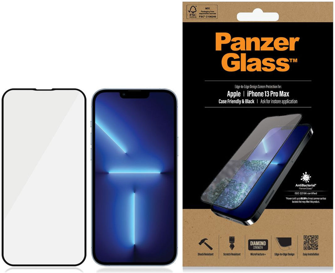 PanzerGlass iPhone 13 Pro Max Screenprotector Antibacterieel Zwart afbeelding 6