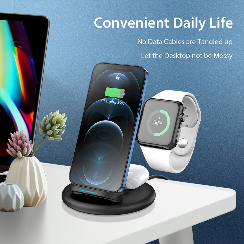 Dux Ducis 3-in-1 Draadloze Oplader 15W voor Smartphone/AirPods/Watch afbeelding 4