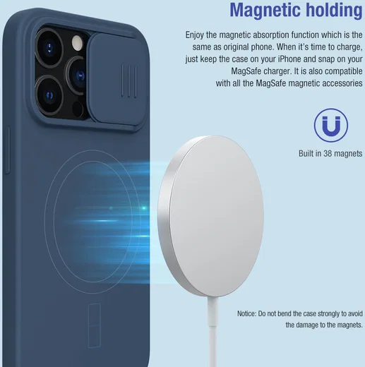 Nillkin iPhone 13 Pro Hoesje MagSafe Siliconen met Camera Slider Zwart afbeelding 6