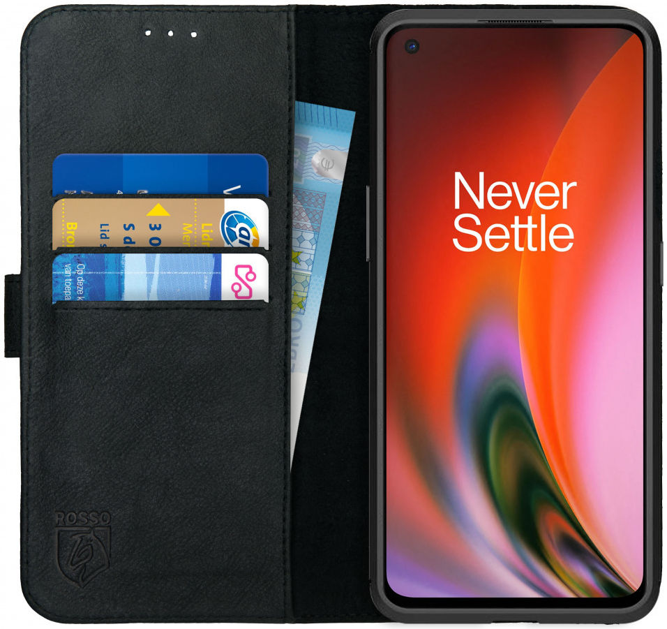 Rosso Deluxe OnePlus Nord 2 5G Hoesje Echt Leer Book Case Zwart afbeelding 1