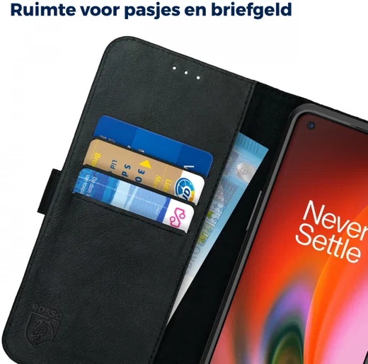 Rosso Deluxe OnePlus Nord 2 5G Hoesje Echt Leer Book Case Zwart afbeelding 5