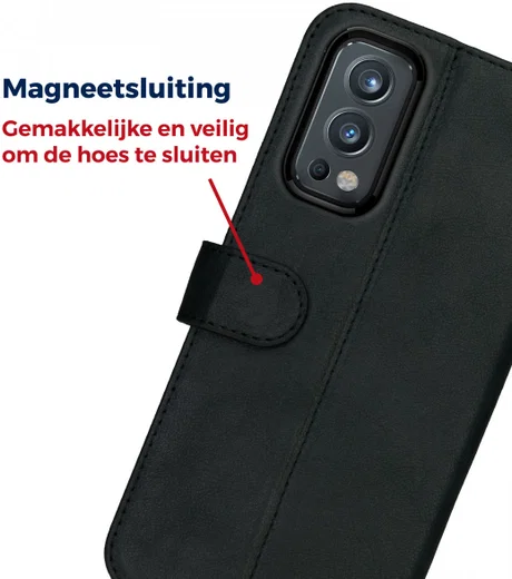 Rosso Deluxe OnePlus Nord 2 5G Hoesje Echt Leer Book Case Zwart afbeelding 6