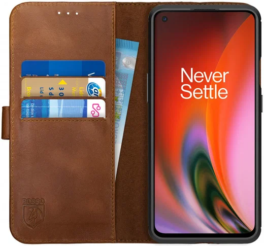 Rosso Deluxe OnePlus Nord 2 5G Hoesje Echt Leer Book Case Bruin afbeelding 1