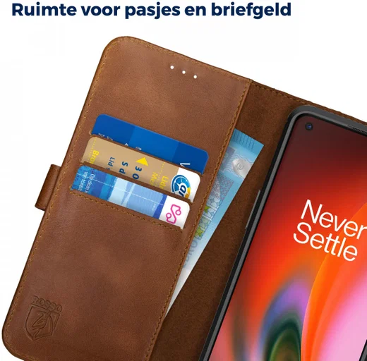Rosso Deluxe OnePlus Nord 2 5G Hoesje Echt Leer Book Case Bruin afbeelding 5