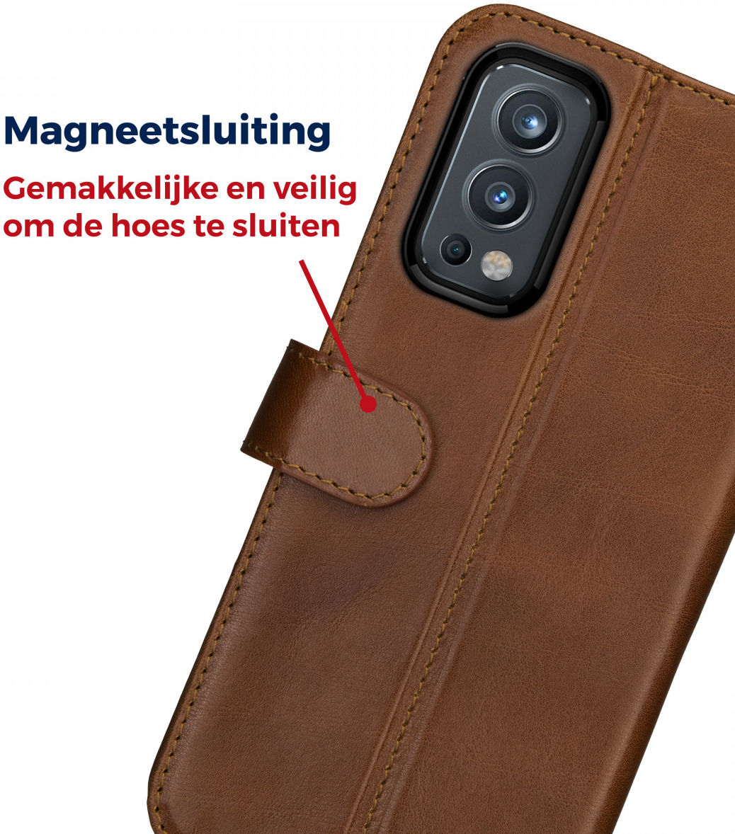 Rosso Deluxe OnePlus Nord 2 5G Hoesje Echt Leer Book Case Bruin afbeelding 6