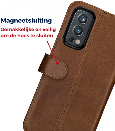 Rosso Deluxe OnePlus Nord 2 5G Hoesje Echt Leer Book Case Bruin afbeelding 6