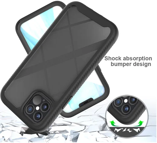 Apple iPhone 12 / 12 Pro Hoesje Volledig Schokbestendig Cover Zwart afbeelding 4