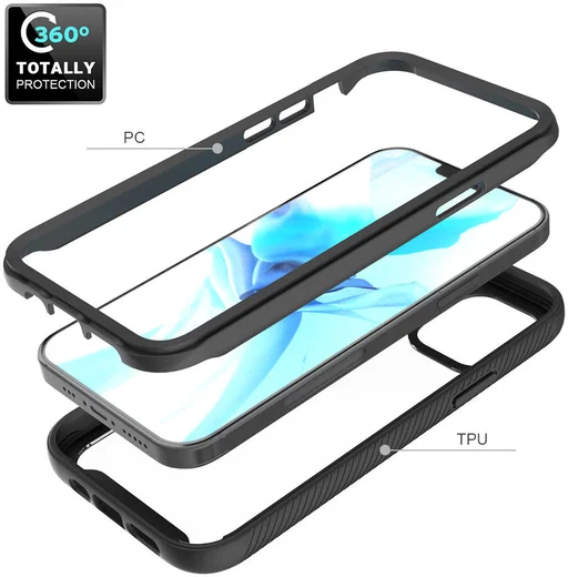 Apple iPhone 12 / 12 Pro Hoesje Volledig Schokbestendig Cover Zwart afbeelding 5