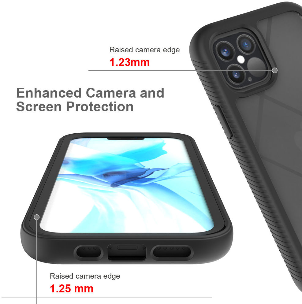 Apple iPhone 12 / 12 Pro Hoesje Volledig Schokbestendig Cover Zwart afbeelding 6