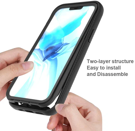 Apple iPhone 12 / 12 Pro Hoesje Volledig Schokbestendig Cover Zwart afbeelding 7