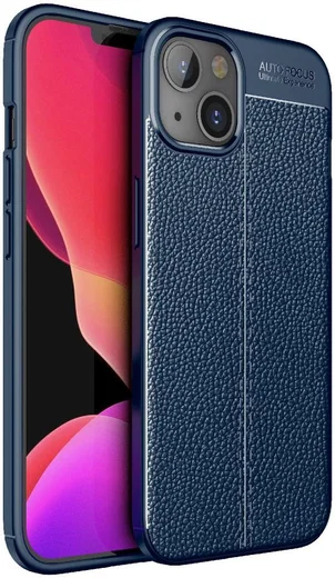 Apple iPhone 13 Hoesje TPU Back Cover met Kunstleer Textuur Blauw afbeelding 1