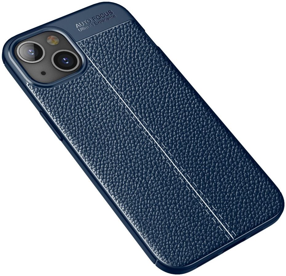 Apple iPhone 13 Hoesje TPU Back Cover met Kunstleer Textuur Blauw afbeelding 2