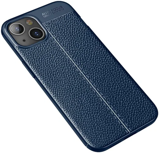 Apple iPhone 13 Hoesje TPU Back Cover met Kunstleer Textuur Blauw afbeelding 2