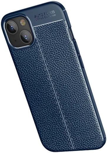 Apple iPhone 13 Hoesje TPU Back Cover met Kunstleer Textuur Blauw afbeelding 3