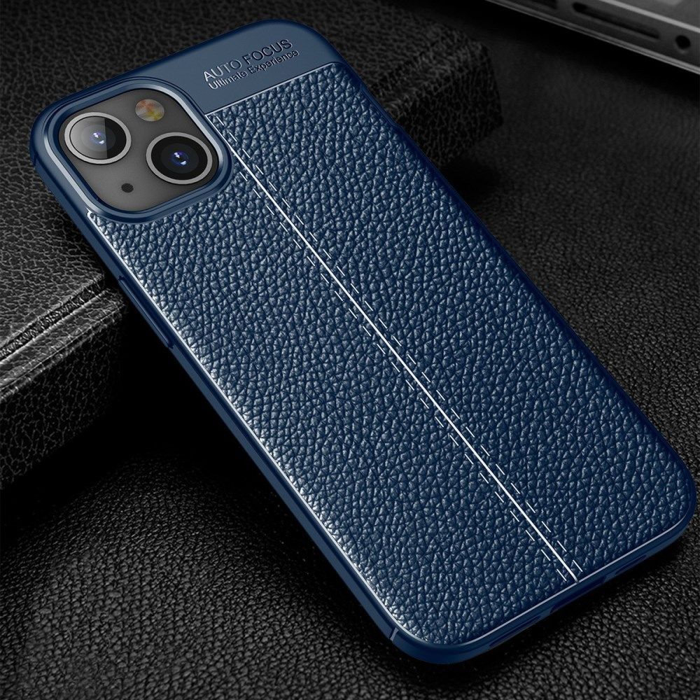 Apple iPhone 13 Hoesje TPU Back Cover met Kunstleer Textuur Blauw afbeelding 4