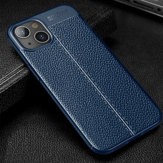 Apple iPhone 13 Hoesje TPU Back Cover met Kunstleer Textuur Blauw afbeelding 4