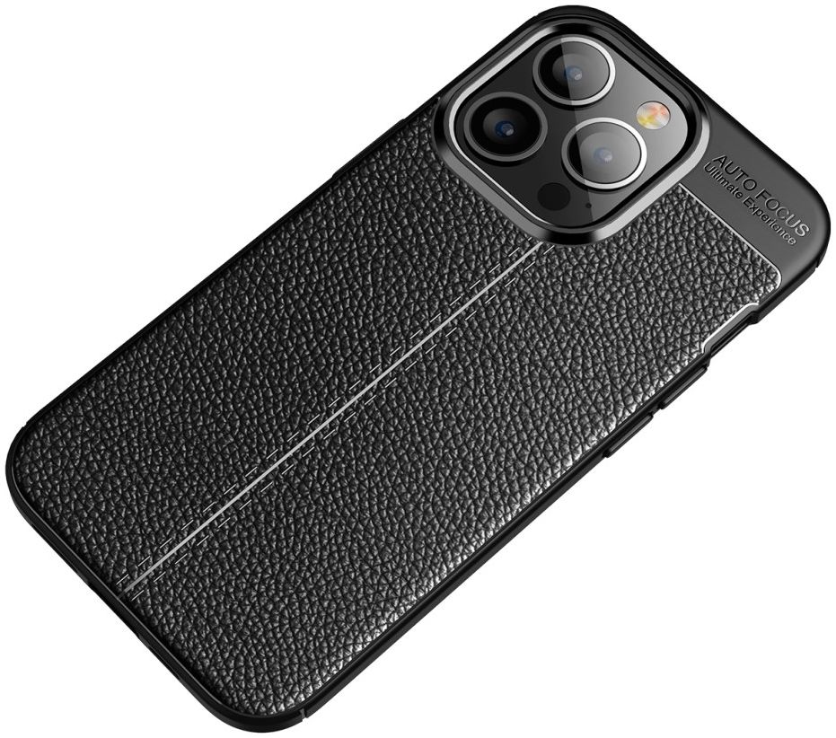Apple iPhone 13 Pro Hoesje Litchi Skin Kunstleer Back Cover Zwart afbeelding 10
