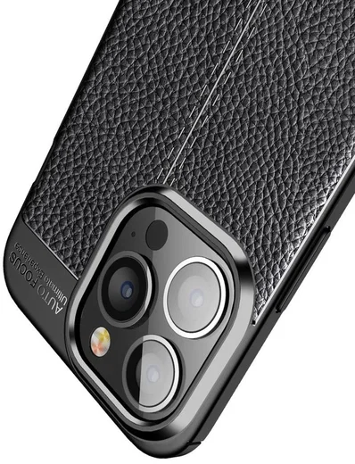 Apple iPhone 13 Pro Hoesje Litchi Skin Kunstleer Back Cover Zwart afbeelding 11