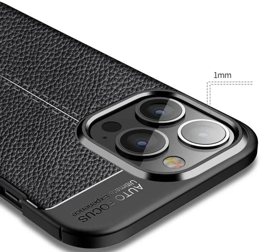 Apple iPhone 13 Pro Hoesje Litchi Skin Kunstleer Back Cover Zwart afbeelding 3
