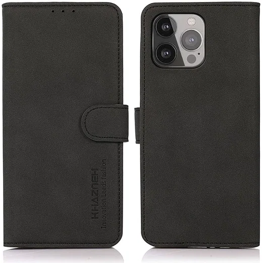 KHAZNEH Apple iPhone 13 Pro Max Hoesje Retro Wallet Book Case Zwart afbeelding 2