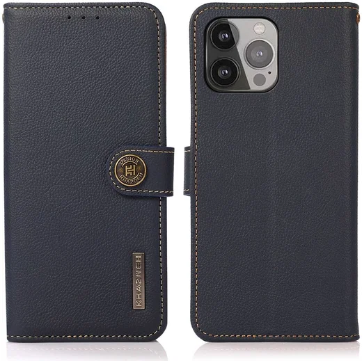 Apple iPhone 13 Pro Max Hoesje RFID Portemonnee Echt Leer Blauw afbeelding 4