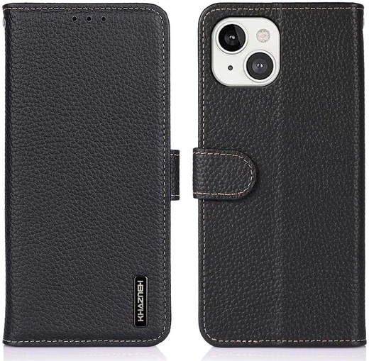 KHAZNEH Apple iPhone 13 Hoesje Portemonnee Echt Leer Zwart afbeelding 3