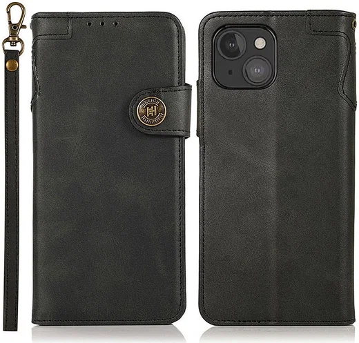 Apple iPhone 13 Mini Hoesje Retro Wallet Book Case met Koord Zwart afbeelding 2