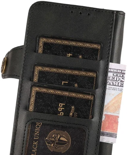 Apple iPhone 13 Mini Hoesje Retro Wallet Book Case met Koord Zwart afbeelding 9