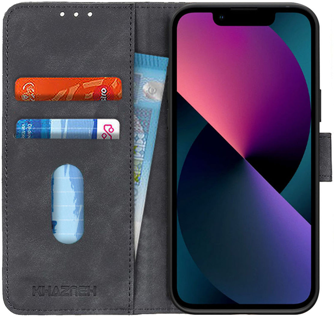 KHAZNEH Apple iPhone 13 Mini Hoesje Retro Portemonnee Zwart afbeelding 1