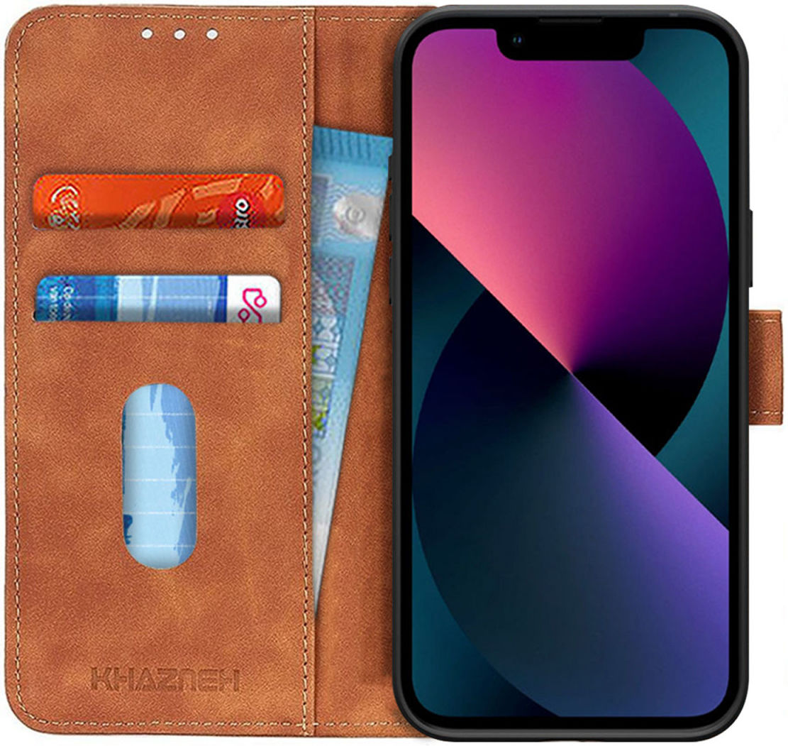 KHAZNEH Apple iPhone 13 Mini Hoesje Retro Portemonnee Bruin afbeelding 1