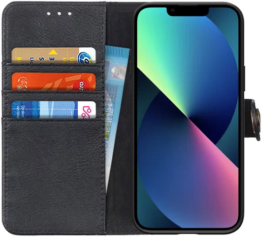 KHAZNEH Apple iPhone 13 Hoesje Portemonnee Book Case Zwart afbeelding 1