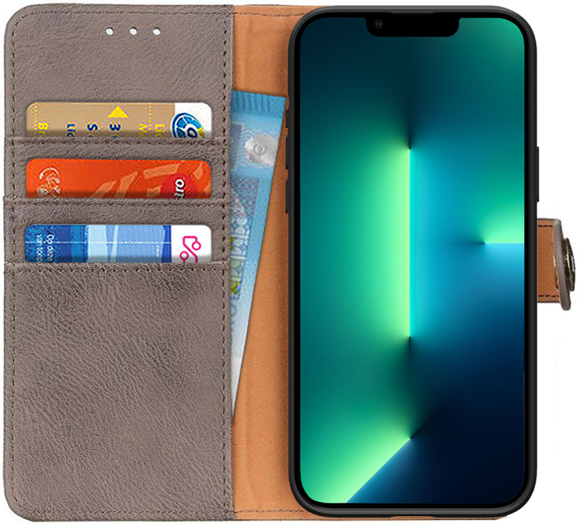KHAZNEH Apple iPhone 13 Pro Max Hoesje Portemonnee Book Case Khaki afbeelding 1