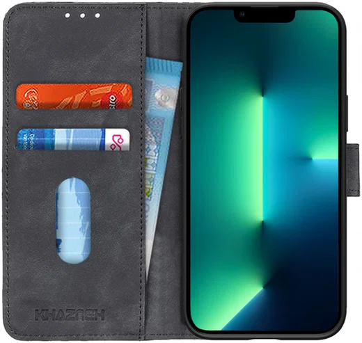 Apple iPhone 13 Pro Max Hoesje Retro Wallet Book Case Zwart afbeelding 1