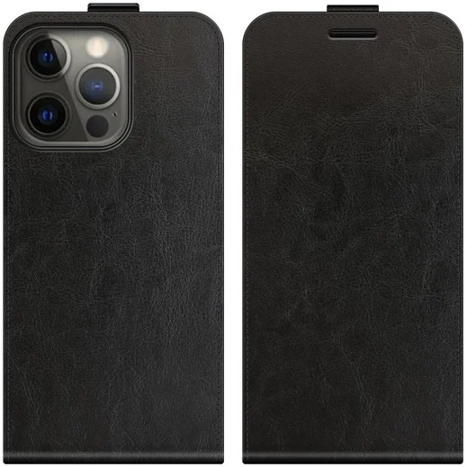 Apple iPhone 13 Pro Hoesje Verticale Flip Wallet Case Kunstleer Zwart afbeelding 7