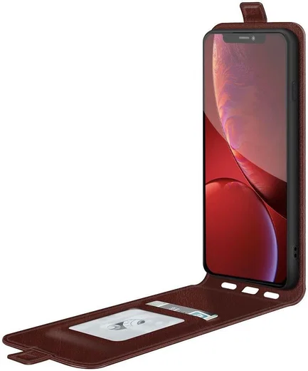 Apple iPhone 13 Pro Hoesje Verticale Flip Wallet Case Kunstleer Bruin afbeelding 1