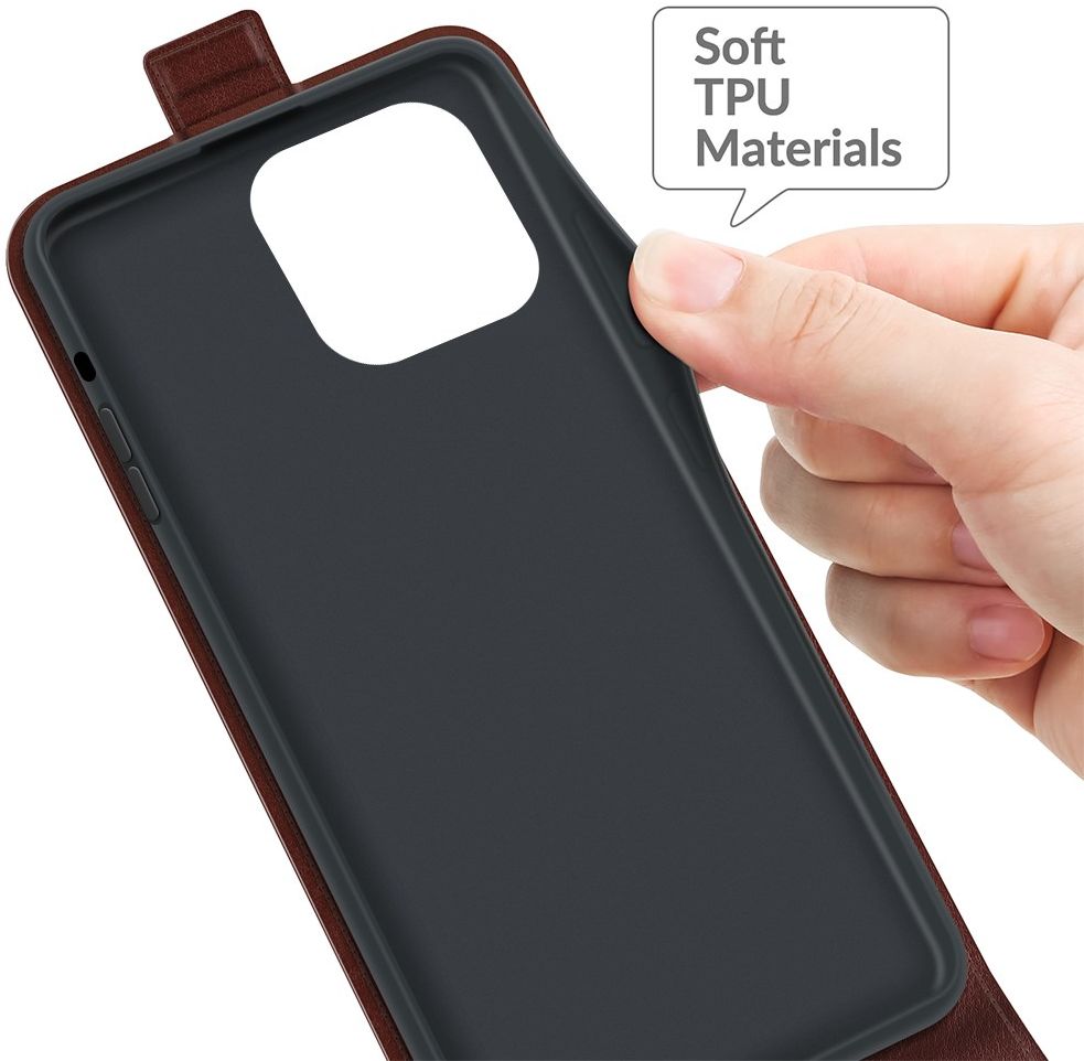 Apple iPhone 13 Pro Hoesje Verticale Flip Wallet Case Kunstleer Bruin afbeelding 5