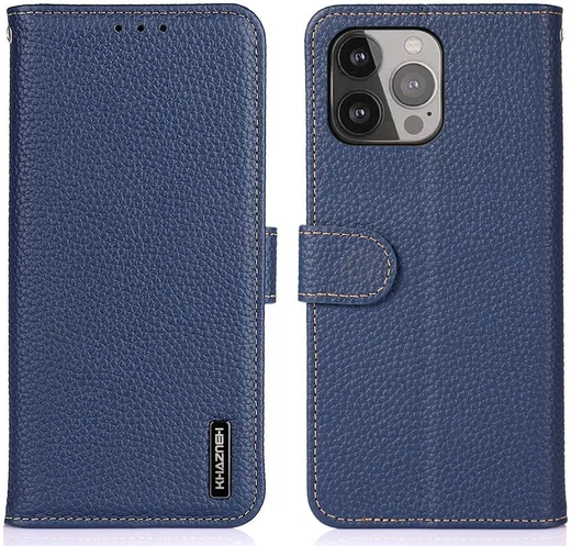 Apple iPhone 13 Pro Max Hoesje Portemonnee Book Case Echt Leer Blauw afbeelding 3
