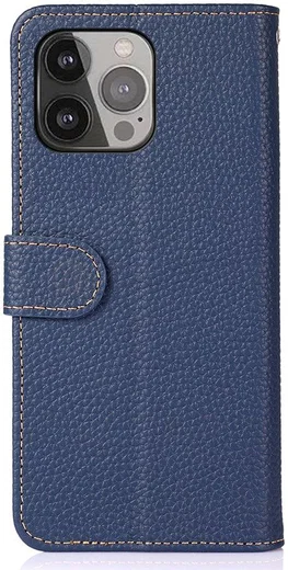 Apple iPhone 13 Pro Max Hoesje Portemonnee Book Case Echt Leer Blauw afbeelding 7