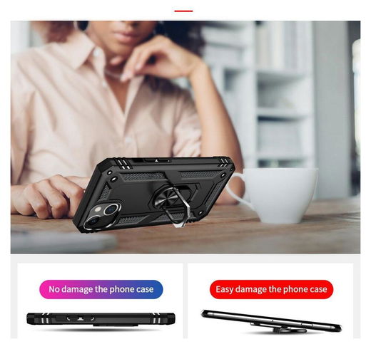 Apple iPhone 13 Hoesje Hybride Back Cover met Standaard Zwart afbeelding 2