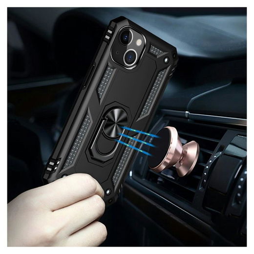 Apple iPhone 13 Hoesje Hybride Back Cover met Standaard Zwart afbeelding 3