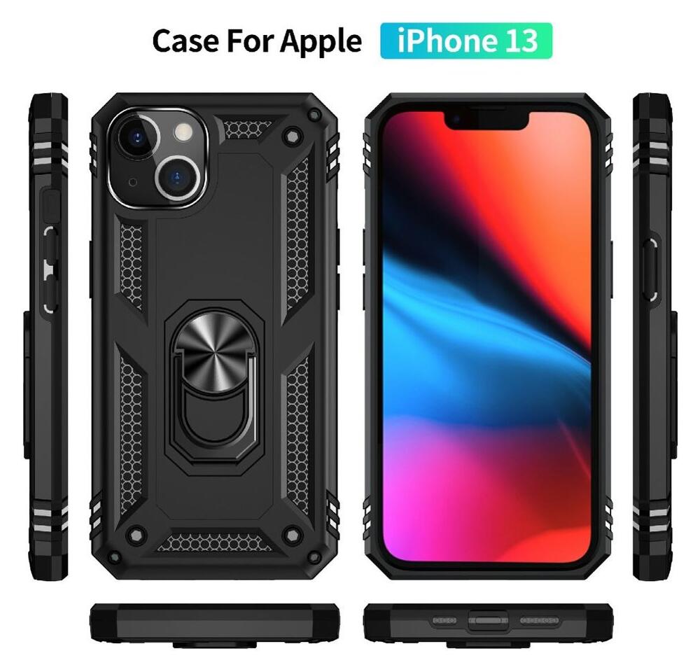 Apple iPhone 13 Hoesje Hybride Back Cover met Standaard Zwart afbeelding 7