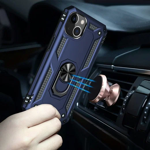 Apple iPhone 13 Hoesje Hybride Back Cover met Standaard Blauw afbeelding 3