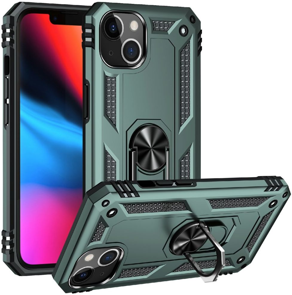 Apple iPhone 13 Hoesje Hybride Back Cover met Standaard Groen afbeelding 1